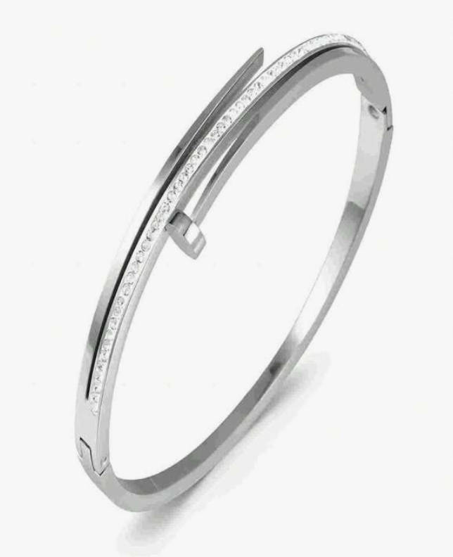 Bangles & Bracelets Crystal Nail Bangle in Silver Colour Stainless